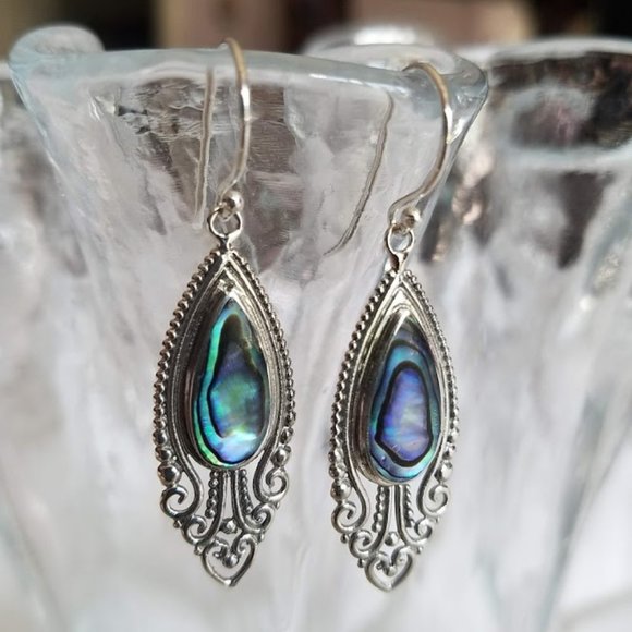 Bali Jewelry - Abalone Sterling Silver Handmade Filigree Earrings